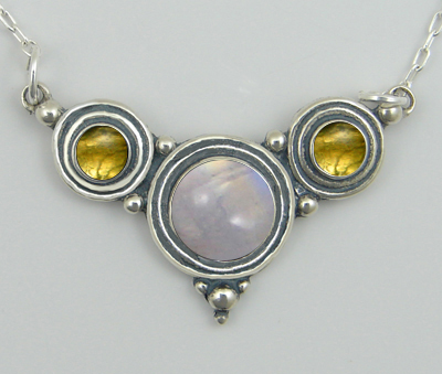 Sterling Silver Gemstone Necklace With Rainbow Moonstone